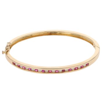 18ct Yellow Gold 0.35ct Brilliant Cut Diamond and Ruby Hinged Bangle