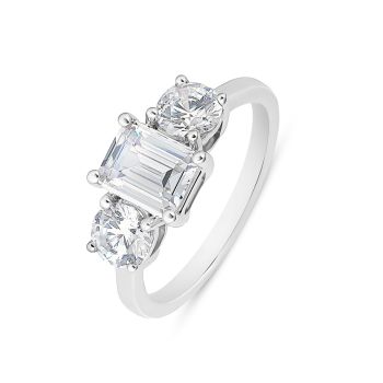 9ct White Gold 2.50ct Mixed Shape Trilogy Lab Grown Diamond Ring (Emerald And Round Cuts) Lab Grown
