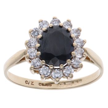 18ct Yellow Gold Sapphire and Cubic Zirconia Cluster Ring