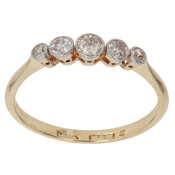 14ct Yellow Gold 0.25ct Old Cut Diamond Five Stone Ring