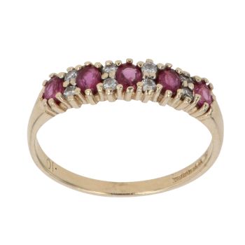 9ct Yellow Gold 0.10ct Brilliant Cut Diamond and Ruby Fancy Ring