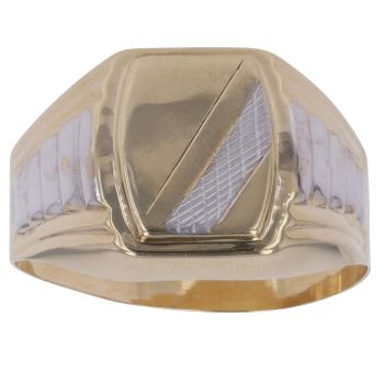 14ct Yellow and White Gold Patterned Signet Ring
