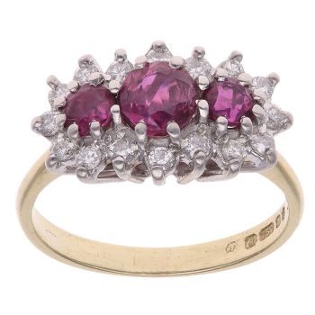 18ct Yellow Gold 0.33ct Brilliant Cut Diamond and Ruby Cluster Ring