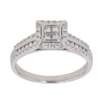 18ct White Gold 0.50ct Princess and Brilliant Cut Diamond Cluster Ring