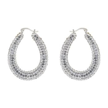 Silver Oval Crystal Hoop Earrings