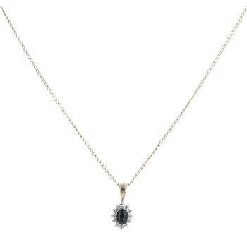 9ct Yellow Gold 0.05ct Diamond and Sapphire Pendant and Chain 16"