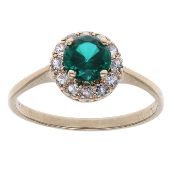 9ct Yellow Gold Green and White Cubic Zirconia Cluster Ring
