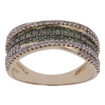 9ct Yellow Gold 0.85ct Round Brilliant Cut Diamond and Green Gemstone Fancy Ring