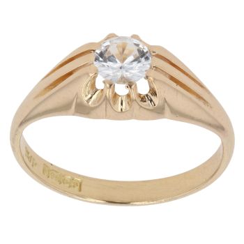 18ct Yellow Gold Cubic Zirconia Patterned Signet Ring