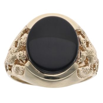9ct Yellow Gold Onyx Patterned Signet Ring