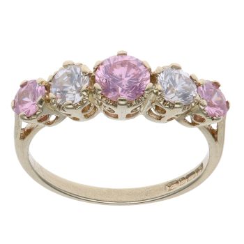9ct Yellow Gold Pink Topaz and Cubic Zirconia Five Stone Ring