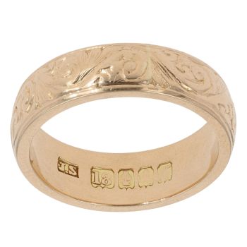 18ct Yellow Gold Patterned Wedding Band 5mm