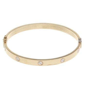 9ct Yellow and White Gold Screw Patterned Hinged Bangle