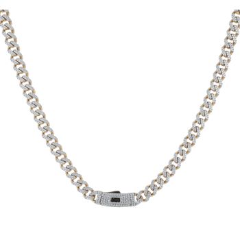 14ct Yellow Gold Monaco Classic Pave Lock Curb Chain 16"