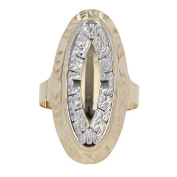 14ct Yellow and White Gold Greek Key Ellipse Ring