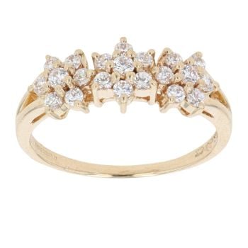 14ct Yellow Gold Cubic Zirconia Triple Cluster Ring
