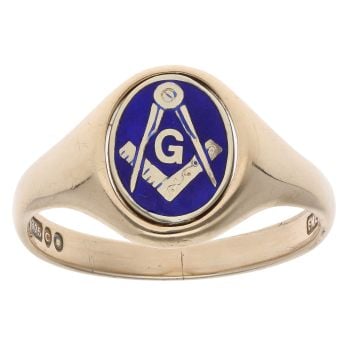 9ct Yellow Gold Blue Enamel Masonic Signet Ring