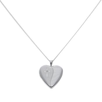 Silver Heart And Cross Locket And Chain 18" By Icesia