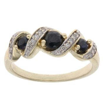 9ct Yellow Gold 0.09ct Diamond and Sapphire Three Stone Ring
