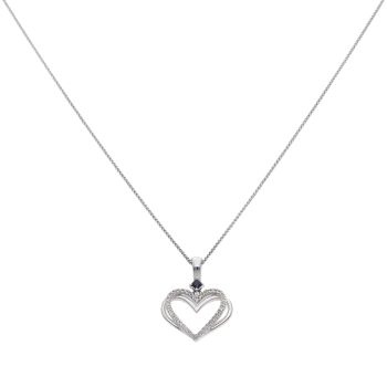 Vera Wang 18ct White Gold 0.09ct Diamond And Sapphire Double Heart Pendant And Chain 18"