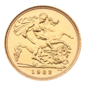1982 Elizabeth II Decimal Portrait UK Half Sovereign Coin