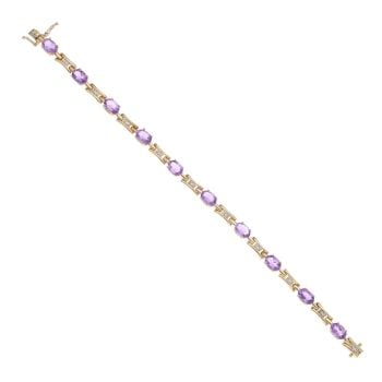 9ct Yellow Gold 0.05ct Diamond And Amethyst Bracelet 7"