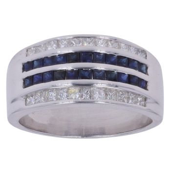 18ct White Gold 0.45ct Diamond and Sapphire Four Row Ring