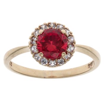 9ct Yellow Gold Created Ruby And Cubic Zirconia Cluster Ring