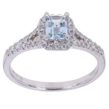 18ct White Gold 0.22ct Brilliant Cut Diamond and Aquamarine Cluster Ring