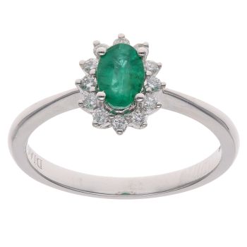 18ct White Gold 0.16ct Diamond and Emerald Cluster Ring