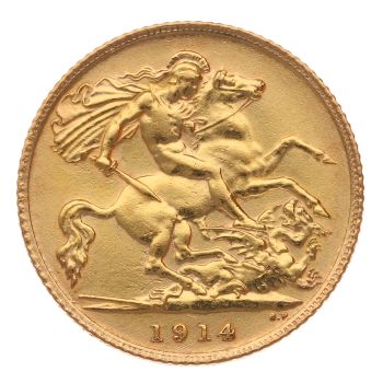 1914 George V Large Head UK Half Sovereign Coin
