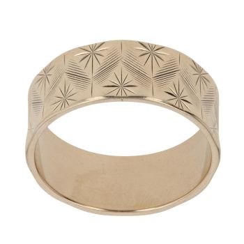 9ct Yellow Gold Patterned Wedding Band 7.8mm