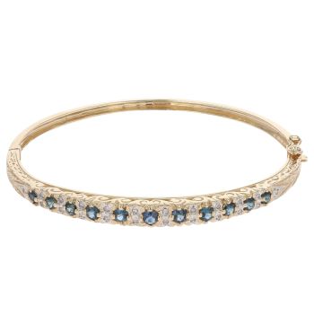 9ct Yellow Gold 0.10ct Diamond And Sapphire Patterned Bangle