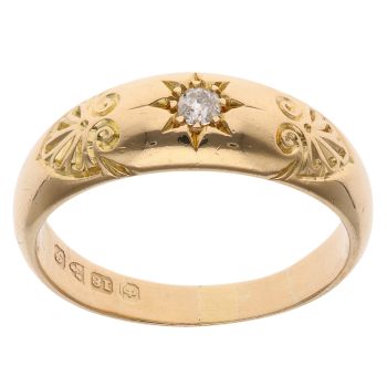 18ct Yellow Gold 0.10ct Diamond Patterned Signet Ring