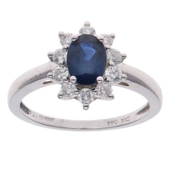 18ct White Gold 0.44ct Brilliant Cut Diamond and Sapphire Cluster Ring