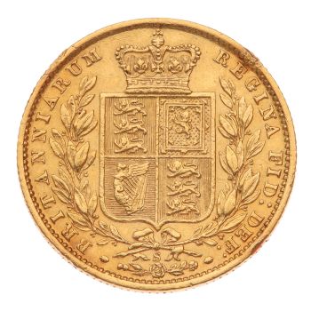 1872 Victoria Young Head Shield UK Full Sovereign Con