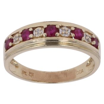 9ct Yellow Gold 0.05ct Brilliant Cut Diamond and Ruby Fancy Ring
