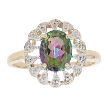 9ct Yellow Gold 0.05ct Diamond And Mystic Topaz Cluster Ring