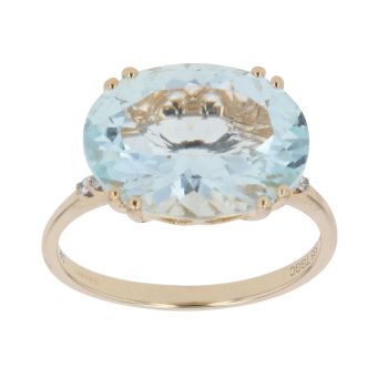 14ct Yellow Gold 0.02ct Brilliant Cut Diamond and Aquamarine Ring