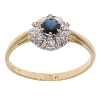 18ct Yellow Gold 0.05ct Diamond And Sapphire Cluster Ring