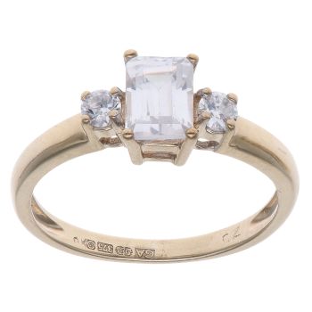 9ct Yellow Gold Cubic Zirconia Three Stone Ring