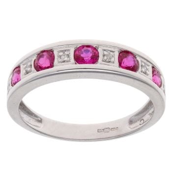 9ct White Gold 0.05ct Diamond And Ruby Ring