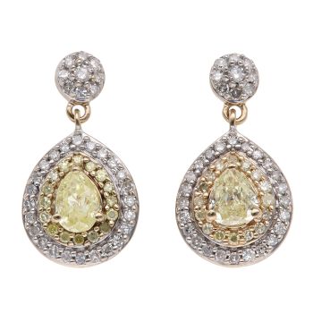 9ct Yellow Gold 1.00ct Brilliant and Pear Cut Diamond Earrings