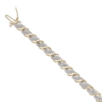 9ct Yellow And White Gold 0.50ct Brilliant Cut Diamond Bracelet 7"