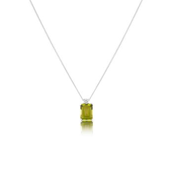 Silver 18ct Yellow Gold Plated Emerald Cut Peridot Lab Grown Diamond Pendant Necklace