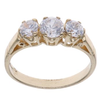 9ct Yellow Gold Cubic Zirconia Three Stone Ring