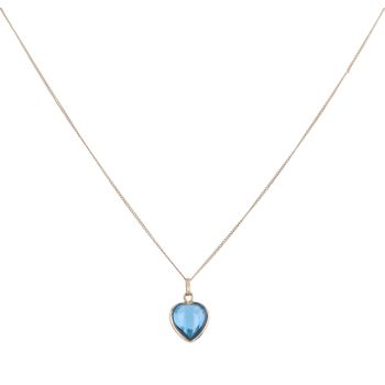 18ct Yellow Gold Created Sapphire Heart Pendant and Chain 16"
