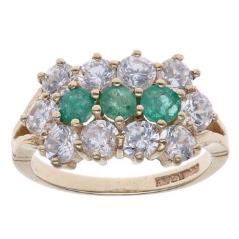9ct Yellow Gold Cubic Zirconia and Emerald Cluster Ring