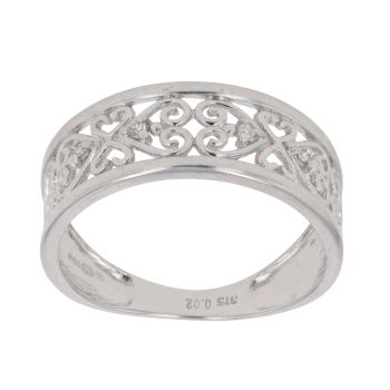 9ct White Gold 0.02ct Brilliant Cut Diamond Hearts Ring