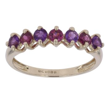 9ct Yellow Gold Pink Gemstone and Amethyst Ring